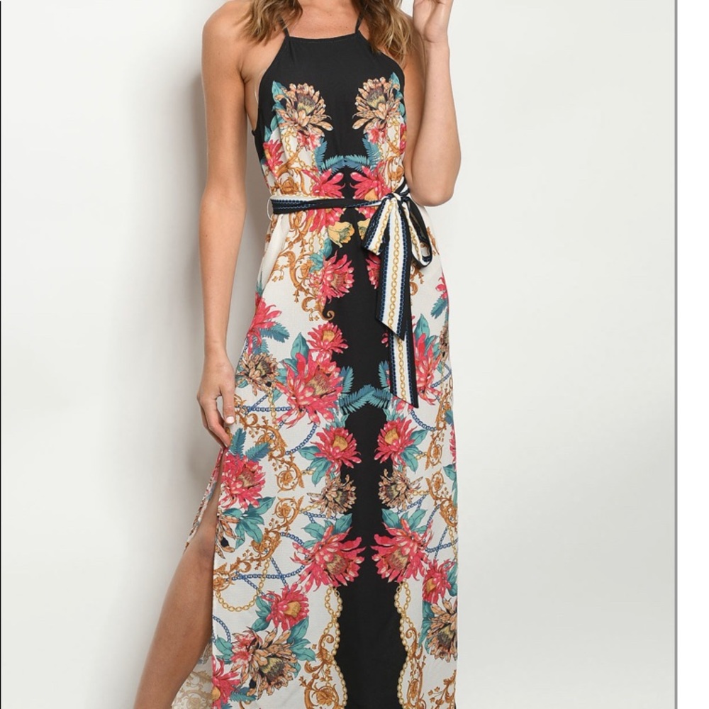 Black Floral Print Maxi Dress